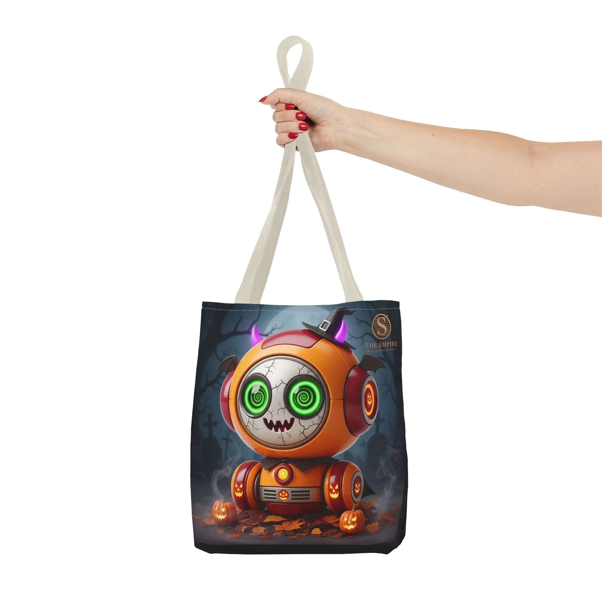 Spooky Robot Tote Bag - Halloween Vibes, Trick or Treat, Gift Bag, Eco-friendly, Everyday Use, Festive Shopping