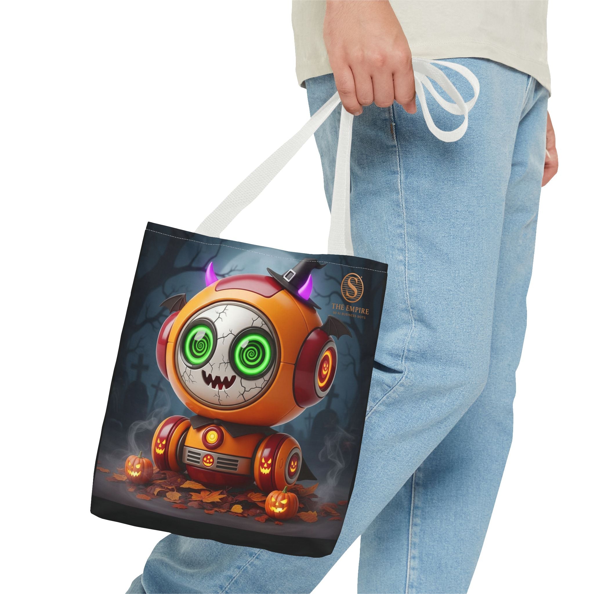Spooky Robot Tote Bag - Halloween Vibes, Trick or Treat, Gift Bag, Eco-friendly, Everyday Use, Festive Shopping