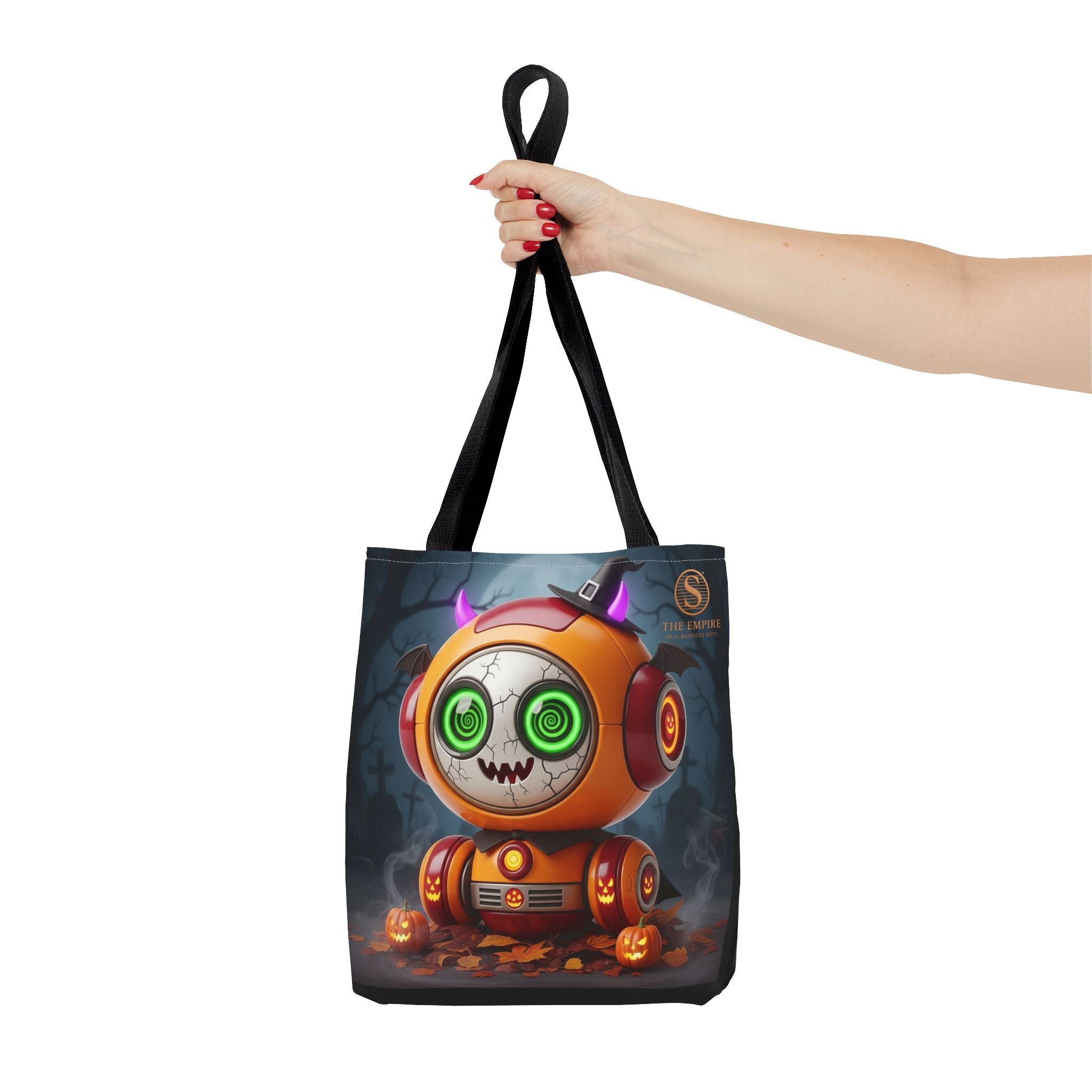 Spooky Robot Tote Bag - Halloween Vibes, Trick or Treat, Gift Bag, Eco-friendly, Everyday Use, Festive Shopping