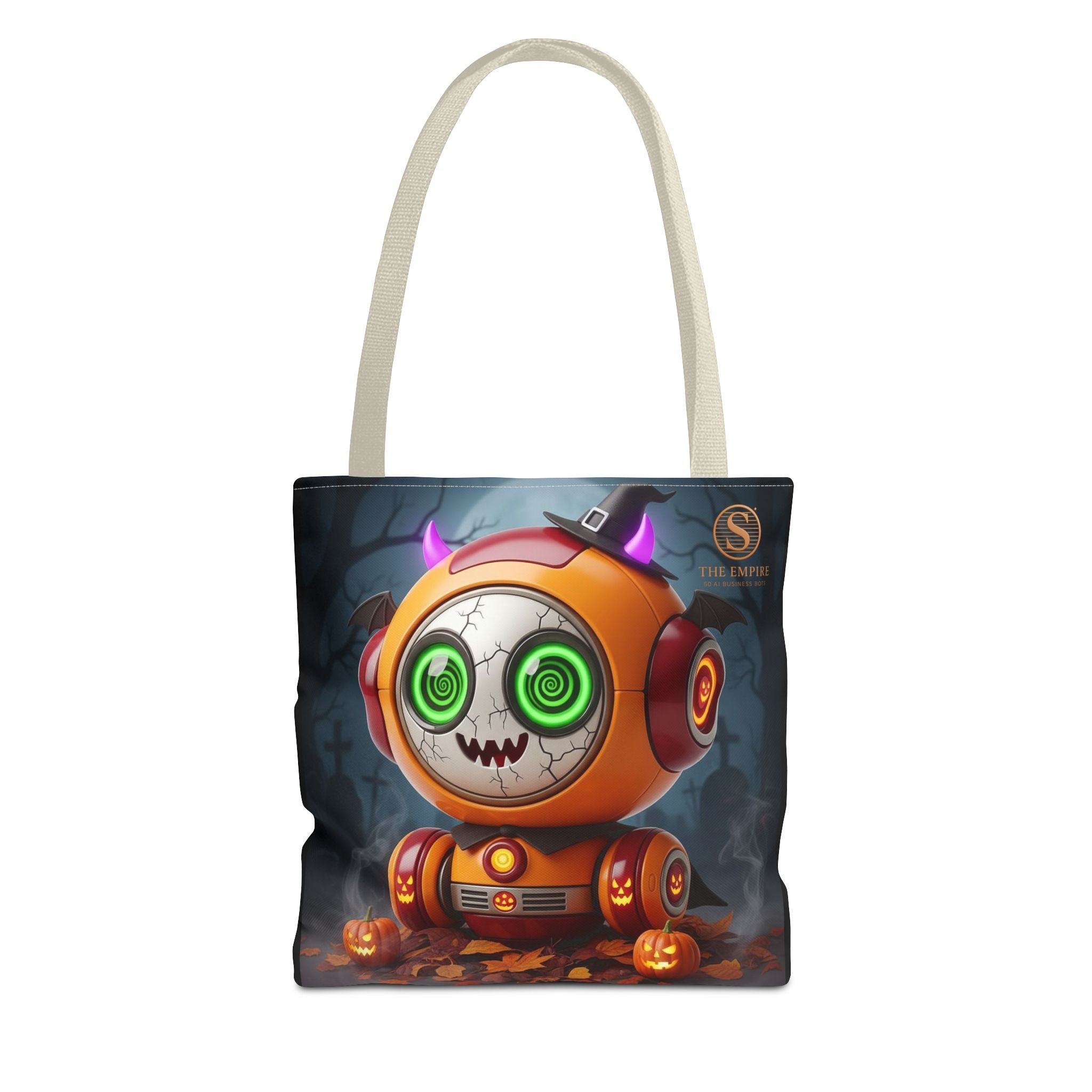 Spooky Robot Tote Bag - Halloween Vibes, Trick or Treat, Gift Bag, Eco-friendly, Everyday Use, Festive Shopping