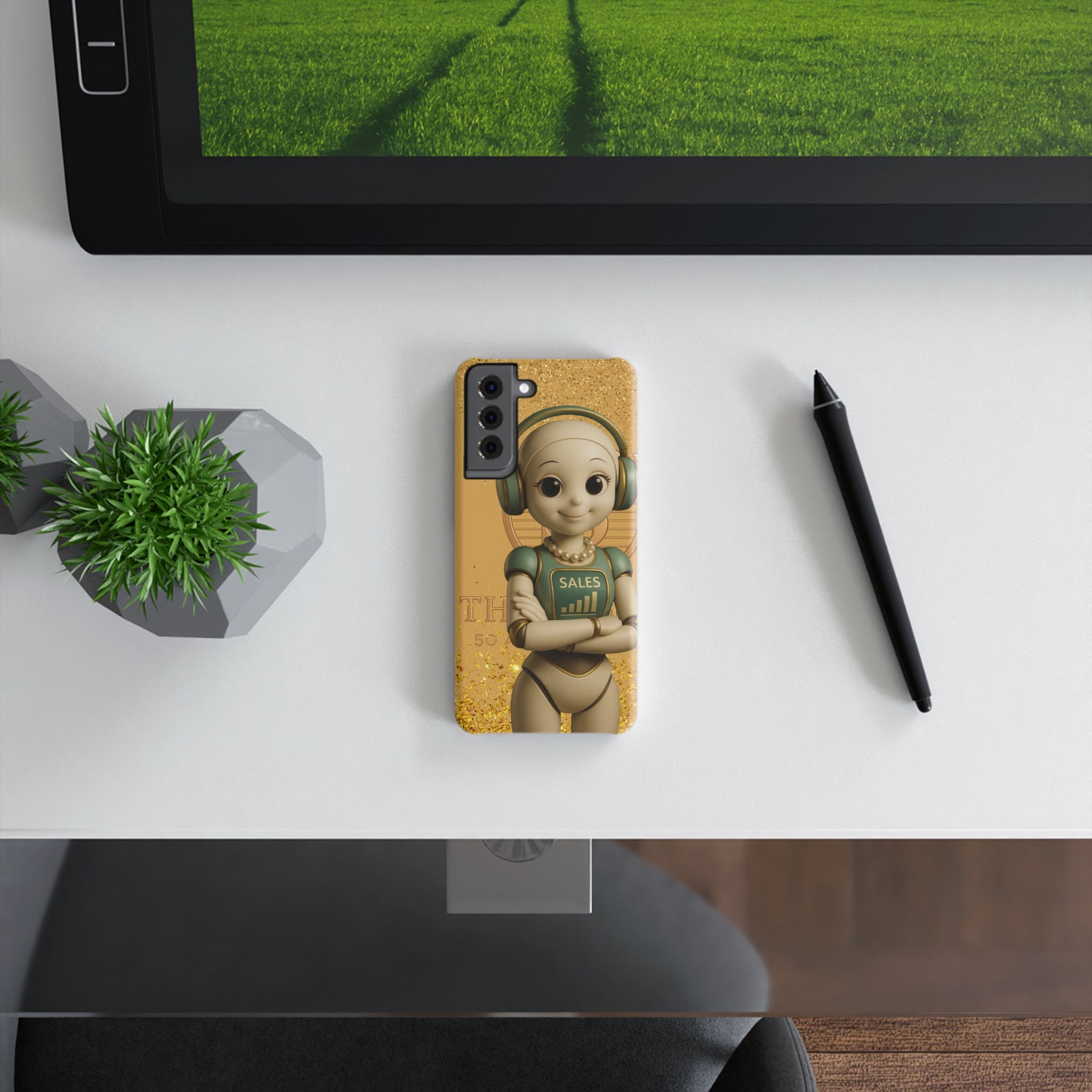 Slim Snap Case with Cheerful Sales Robot Design | Cute Phone Case, Trendy Gadget Cover, Gift for Entrepreneurs, Unique Tech Accessory