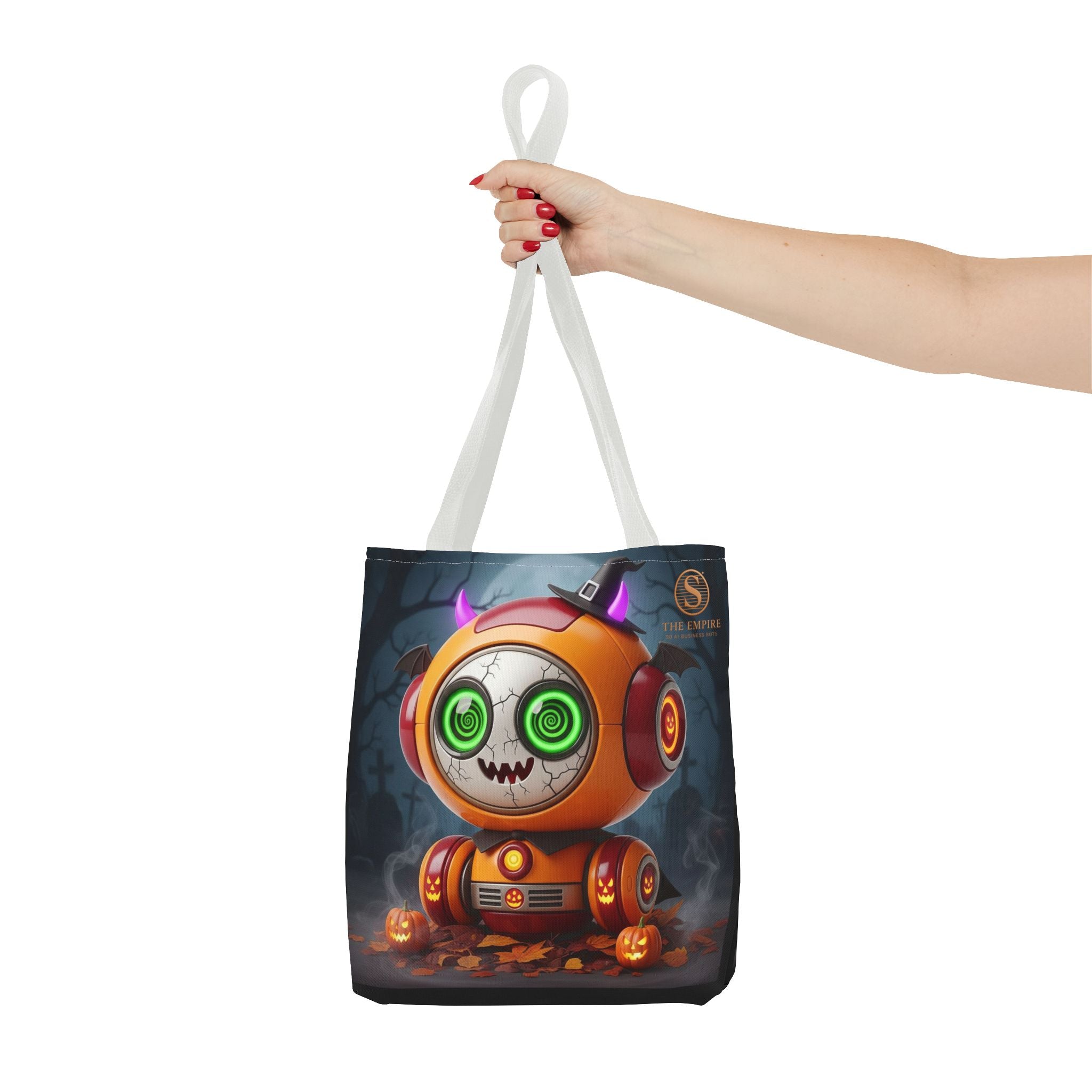 Spooky Robot Tote Bag - Halloween Vibes, Trick or Treat, Gift Bag, Eco-friendly, Everyday Use, Festive Shopping