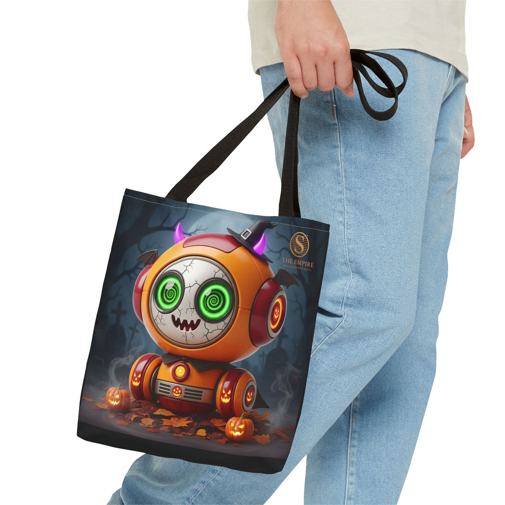 Spooky Robot Tote Bag - Halloween Vibes, Trick or Treat, Gift Bag, Eco-friendly, Everyday Use, Festive Shopping