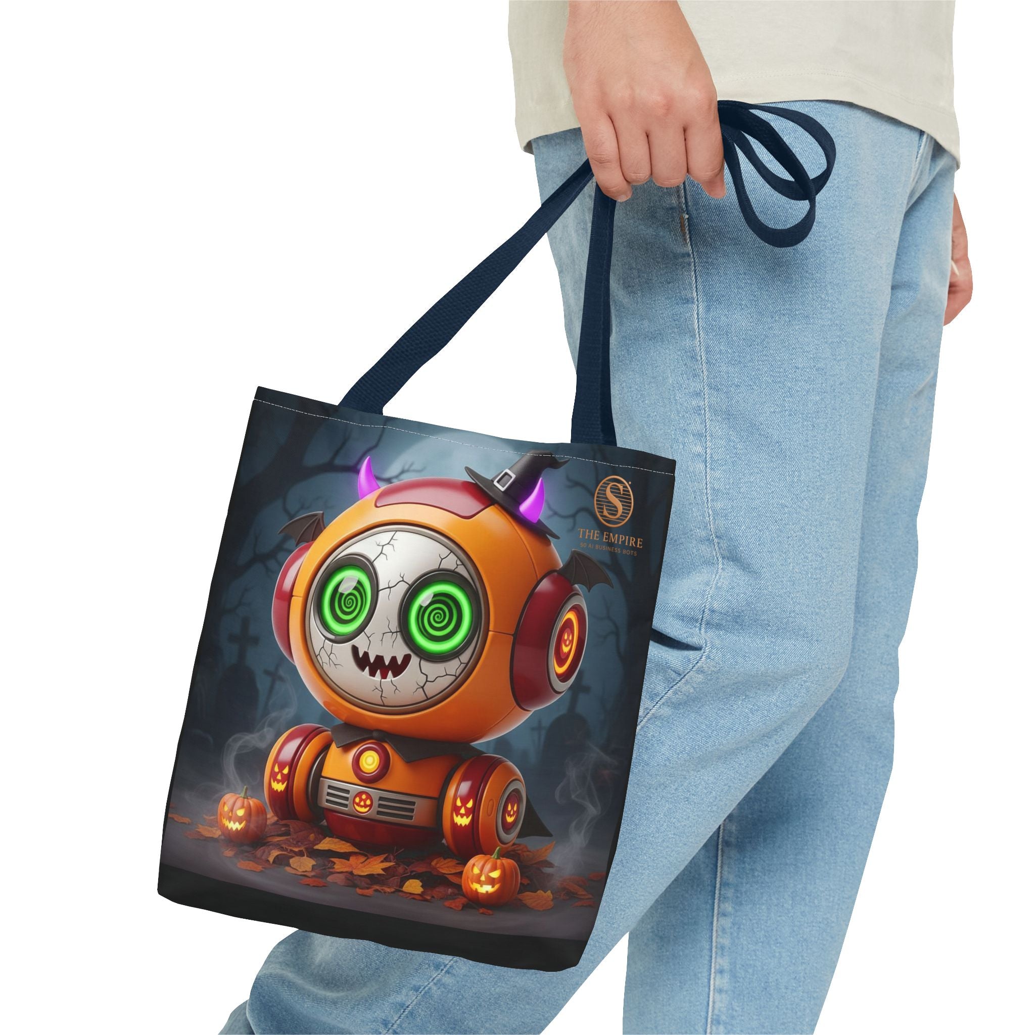 Spooky Robot Tote Bag - Halloween Vibes, Trick or Treat, Gift Bag, Eco-friendly, Everyday Use, Festive Shopping